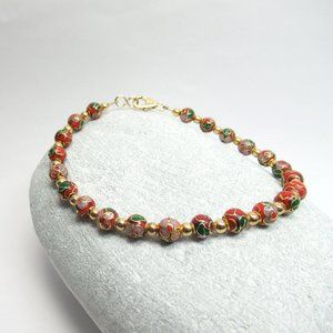 Red Cloisonne Bead Bracelet
